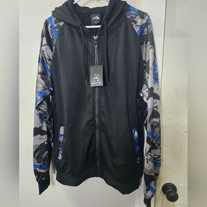 Black Hoodie with Blue Camouflage Accents